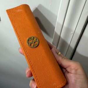 Tory Burch Orange Textured Leather Eye Glasses Case and Frame